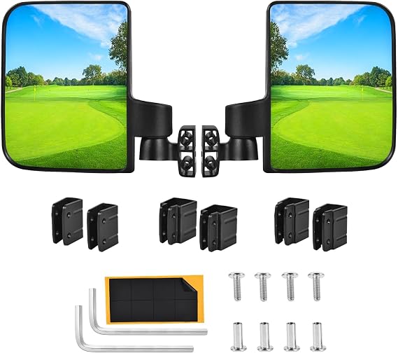 KISEER Golf Cart Mirror No Drilling Folding Adjustable 180 Degree Side Rear View Mirrors for Club Car EZ GO Yamaha and Others Carts