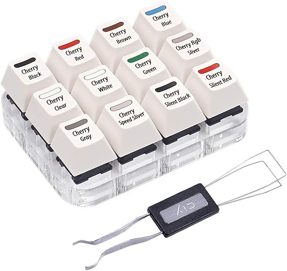 Cherry MX Switch Tester Kit, 12-Key Mechanical Keyboards Sampler Switch Testing Tool with Labeled Keycaps and Keycap Puller (Cherry MX 12-Key Tester Switch w/Labeled Keycaps)