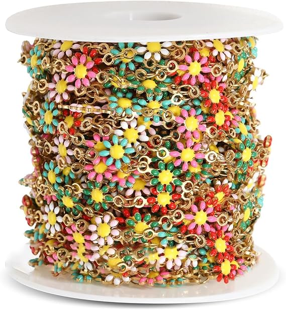 GIOTEL Beading 1Meter 7mm Stainless Steel Chain Daisy Flower Gold Color Beaded Chains for DIY Jewelry Making Necklace Bracelet Jewelry Production Chain (Color : Gold Color, Size : 7mm)