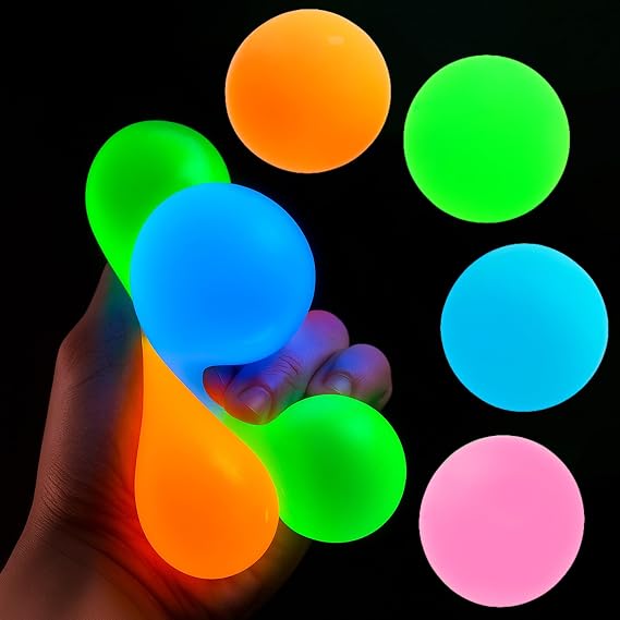 Sticky Balls for Ceiling & Wall, Glow in The Dark Sticky Stress Balls (12 Pack)
