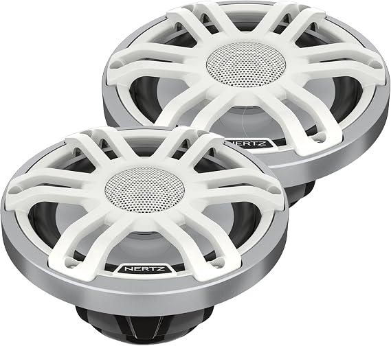 HERTZ HMX 6.5 S-LD-SW - 6.5" 4-Ohm Coaxial Marine Speakers with RGB LEDs, White Sport Grilles, Pair