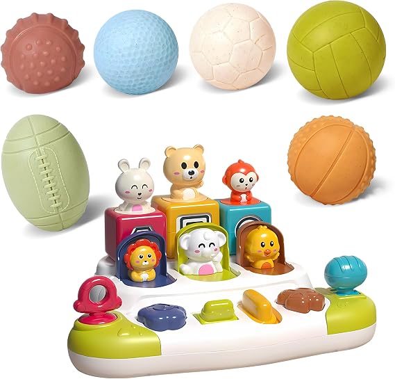Sensory Toys Bundle and Pop Up Animals Toy for Babies and Soft Sport Sensory Balls for Toddlers Boys,Educational and Interactive Baby Toys Gift