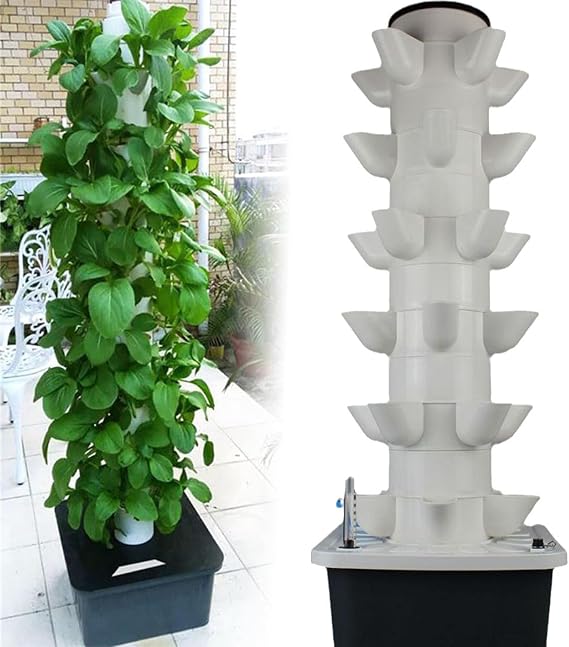 Hydroponic Tower Garden, Hydroponic Cultivation System, Indoor Herbs, Fruits and Vegetables - Aeroponic Tower with Hydration Pump, Adapter, Net Pot,