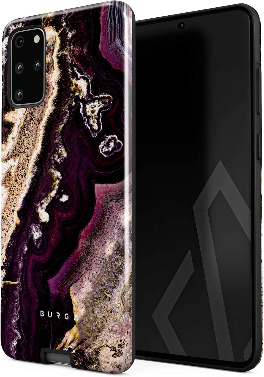 BURGA Phone Case Compatible with Samsung Galaxy S20 Plus - Hybrid 2-Layer Hard Shell  Silicone Protective Case -Purple & Gold Marble Stone - Scratch-Resistant Shockproof Cover