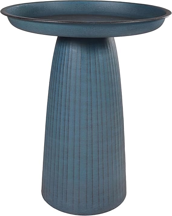 Sunnydaze Modern Bird Bath for Outside, Iron, 23 H, Matte Blue | UV & Rust-Resistant Matte Finish, Durable Iron,1 Gal Water Cap, Outdoor Birdbath for Garden, Pedestal Bird Bath with Bowl