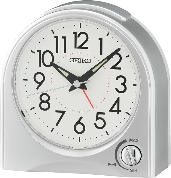 SEIKO QHE204SLH Dome Non Ticking Bedroom Alarm Clock, Silver, 4.6 x 4.5 Inches