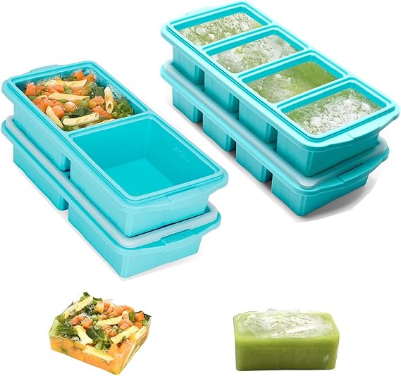 Silicone Freezer Tray With Lid - Soup Freezer Container molds - Large Ice Cube Tray- For freezing soup, stews,sauces, Oven&Dishwasher-Safe
