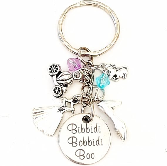 Hanalea Island Jewelry Bibbidi Bobbidi Boo Fairy Godmother Cinderella Inspired Silver Charm Keychain Accessories Gift of Magic and Love, Cecece, 3inch