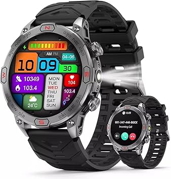 Smart Watch for Samsung Galaxy A15 5G - with LED Flashlight, 1.43" AMOLED Display, Outdoor Smartwatch with Compass/Altitude/Air Pressure, Waterproof Fitness Tracker Watch