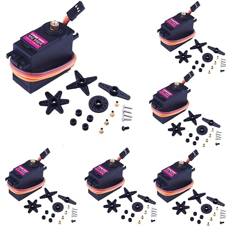 6 PCS MG996R Servo Motor,180 Metal Micro Gear Servo Digital High Speed Torque Servo Motor for RC Robot Arm Helicopter Airplane Car Boat Remote Control
