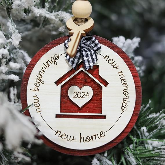 House Warming Gifts New Home - New Beginnings New Memories New Home, Housewarming Gifts for Women, Couple - Christmas New Home Gifts for Home, New Home Owners Gift - Wooden New Home Ornament 2024