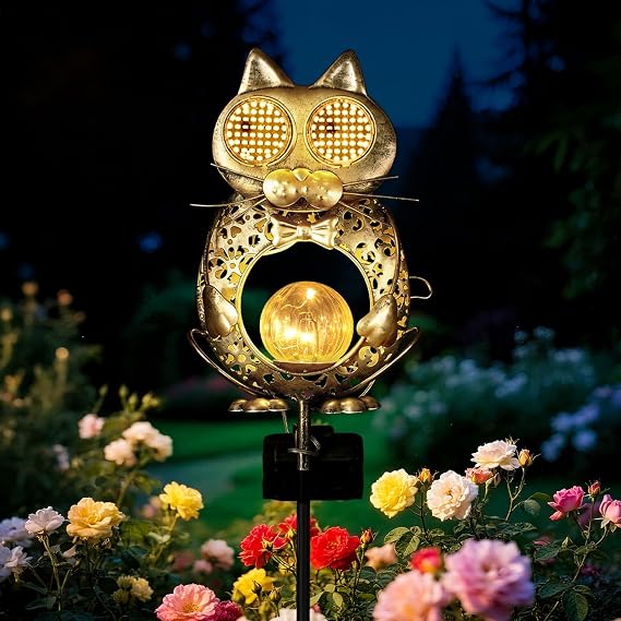 Solar Light Outdoor Garden-Weatherproof Cat Solar garden Light with Auto On/Off, 2 Mode LED Lights, Dynamic Eye Lighting for Patio, Yard, Pathway Decoration-Birthday Gifts for Women, Mum [Energy Class A]