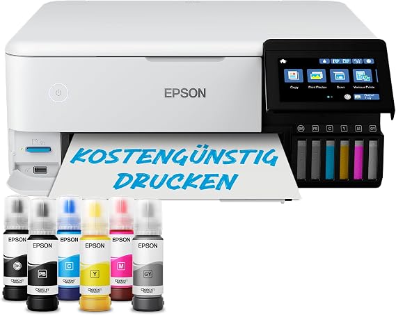 Epson EcoTank ET-8500 Ink Tank Printer Photo Print 6-Colour Ink System Wi-Fi A4 Print Copy Scan 10.9 cm Touchscreen Duplex Printing Rear Paper Feeder