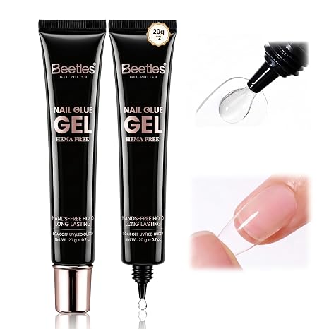 Beetles 2Pcs*20g UV Nail Glue, Hands-Free Solid Nail Glue Gel, HEMA Free