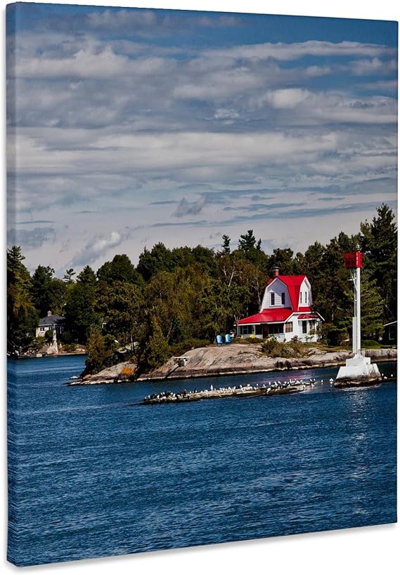 3dRose Thousand Islands Home on the St Lawrence River in New York, USA Museum Grade Canvas Wrap 11x14
