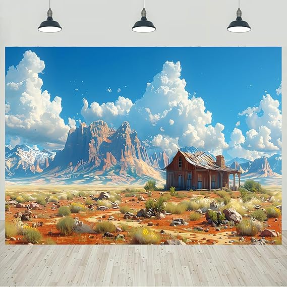 8x6ft Cartoon Desert Backdrop Western Desert Mountain Photography Background Wild West Theme Cowboy Birthday Party Decorations Banner Kids Adults Portraits Photo Studio Props
