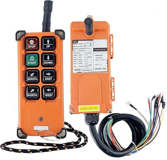 Wireless Crane Remote Control 8 Buttons 12V Electric Hoist Transmitter and 3V Receiver Overhead Tower Bridge Winch Remote Control
