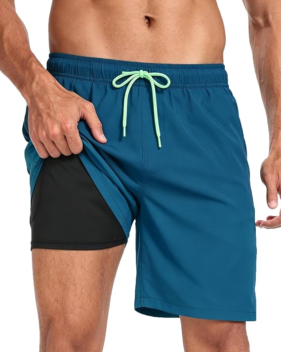 Mens Swim Trunks, Quick-Dry Beach Board Shorts with Pockets,Pure,L