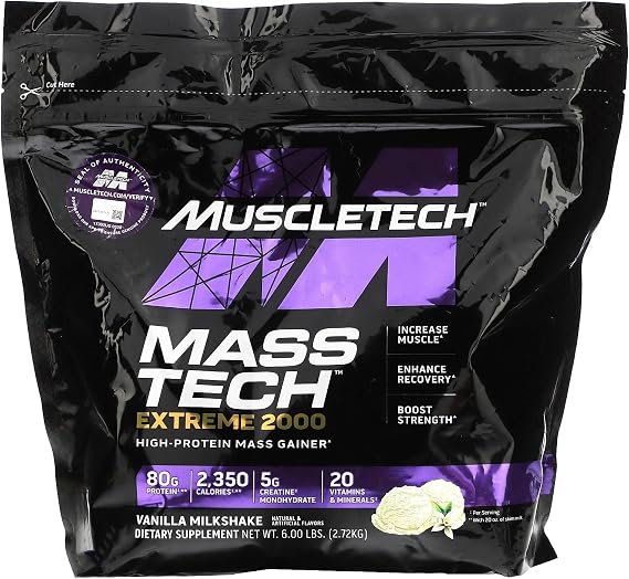 MuscleTech, MASS-TECH Extreme 2000, Vanilla Milkshake Flavor, 6 lbs