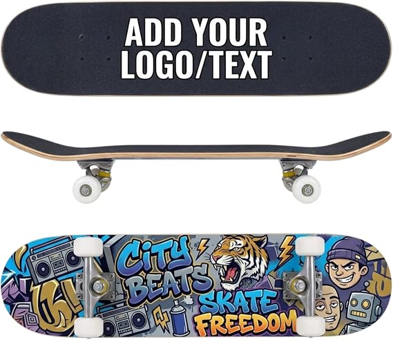 Custom Skateboard 31"x8" Complete Standard Skateboard Deck for Beginners Kids Teens and Adults with Photo Printing and Text Customizable Idea