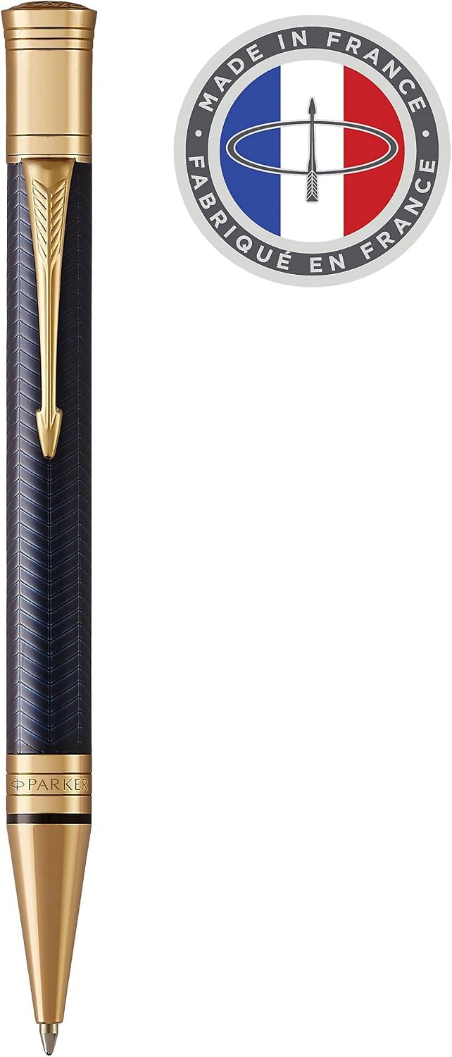 PARKER Duofold Ballpoint Pen, Prestige Ruthenium Chiselled with Medium Point Black Ink Refill
