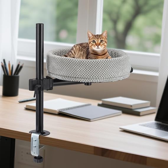 Height Adjustable Cat Bed for Desks - 360° Rotation, Anti-pinch and Space Saving, Cat Companion Bed with Pineapple Pattern (XL, Dark Grey)