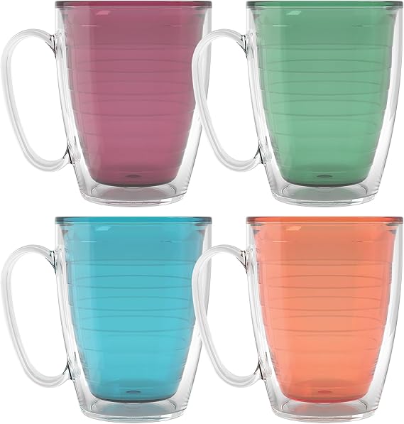 Tervis Clear & Colorful Tabletop - Bright Colors Mug Collection Made in USA Double Walled Insulated Tumbler Travel Cup Keeps Drinks Cold & Hot, 16oz Mug, Assorted,4 Count (Pack of 7)