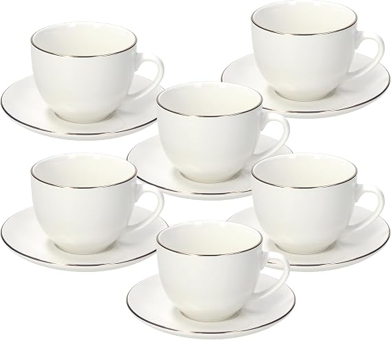 Tognana Fascetta Oro Pack of 6 Tea Cups with Saucer, Porcelain, White