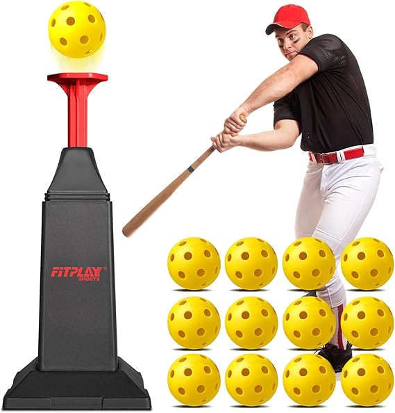 Rebound Batting Tee with 12 Balls,Pops Height Up to 40 inch Hitting Tee for Baseball & Softball,Pitching Machines for Swing Practice Without a Pitcher