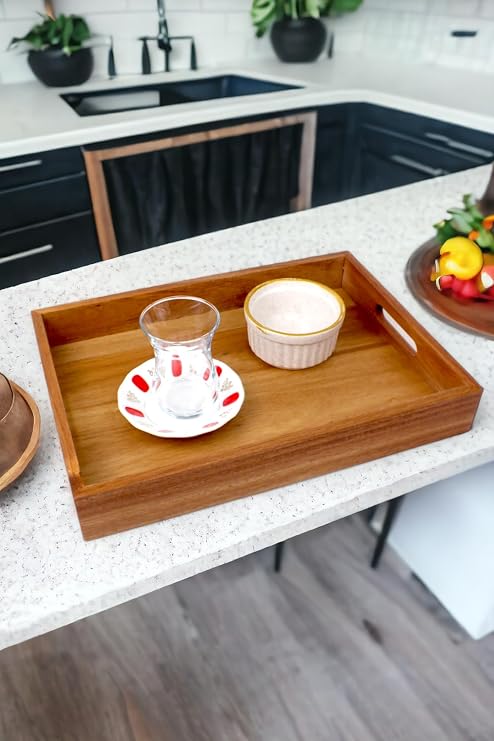 Deconox Akasya Ağacından Lüx Mutfak Tepsisi 35 * 25cm, Akasya Lüx Sunum Tepsisi, Akasya Tepsi