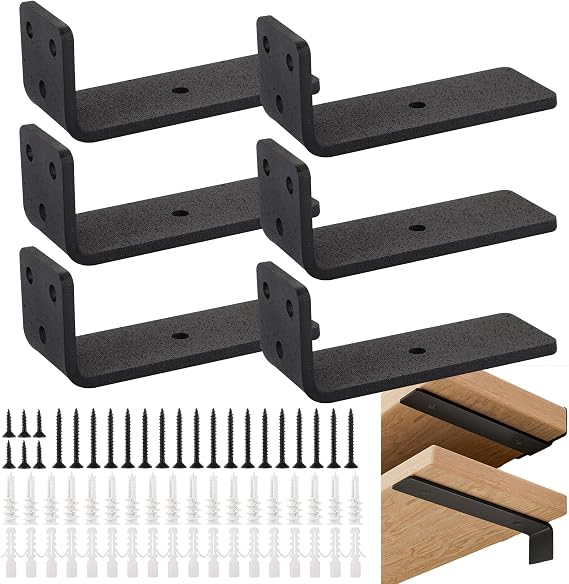 6PCS Floating Shelf Bracket 4 Inch/10cm Hidden Shelf Brackets Metal Scaffold Board Shelf Brackets Heavy Duty Wall Brackets for Shelves Support up to 80KG