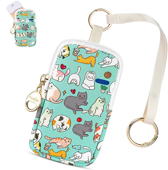 Cats Hand Sanitizer Spray Case Compatible with T0uch-land, Hand Sanitizer Holder Bag with Ring Buckle & Wrist Strap, Cute Zippered Pouch for Glow Mist and Power Mist (Green Cats)