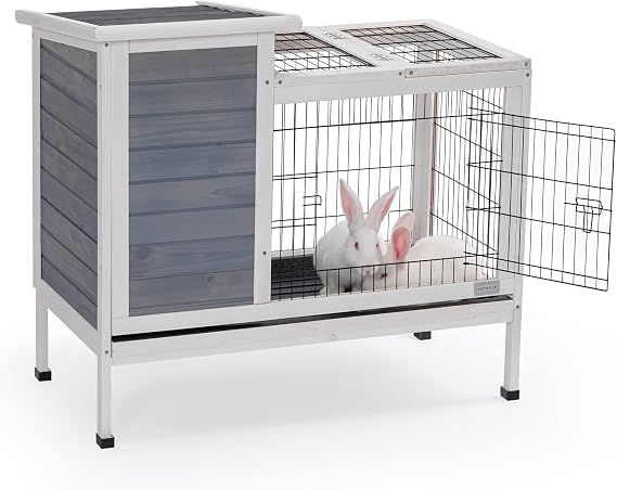 Petsfit Guinea Pig Cage, Hutch for Rabbit, Bunny Bunny Hutch Guinea Pig Hutch with Pull Out Tray,Gery...