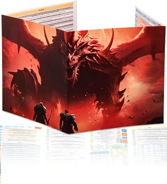 DM Screen for DND 5E, 4-Panel Tri-Fold Printed Quick Cheat Sheet