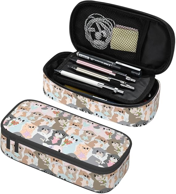 Cute Cartoon Otter Large Pencil Case, Pencil Pouch With Zipper Compartments Stationery Pencil Bag For Kids Teens Students School Supplies