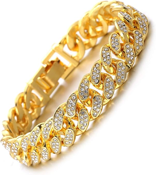 Halukakah Cuban Link Chain for Men Iced Out,15/20MM Men's Gold Chain Miami Choker Necklace 16"/18"/20"/22"/24"/30"/35" Bracelet 7"/8"/9" in 18kt Real Gold/Platinum White Gold Plated,Full Cz Diamond Cut Prong Set,Gift for Him