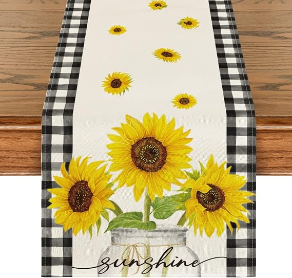Artoid Mode Buffalo Plaid Sunflower Vase Sunshine Summer Table Runner, Spring Kitchen Dining Table Decoration for Home Party Decor 13x72 Inch
