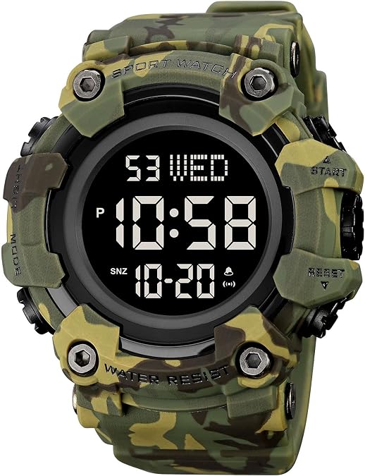 Men's Digital 50M Waterproof Sport Watch, Army Military Electronic Wristwatch, 24H Time LED Light Calendar Date Day Watches for Men