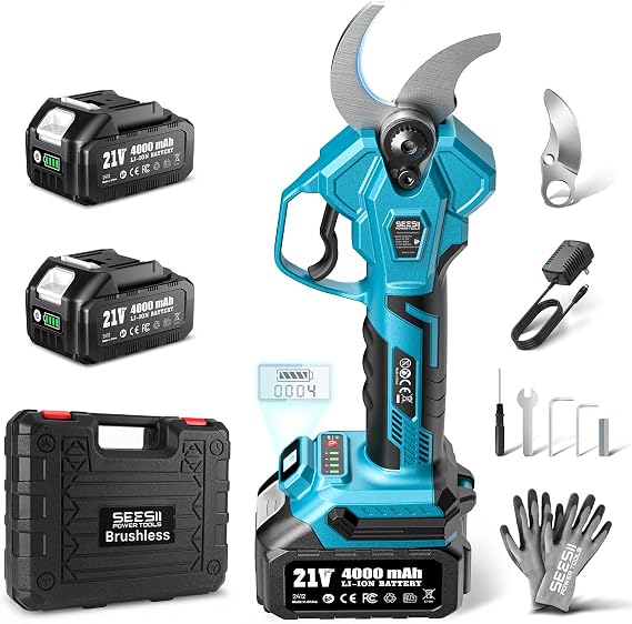 SEESII Electric Pruning Shears, 1.6" Cut Cordless Pruner, 2x4.0Ah Batteries