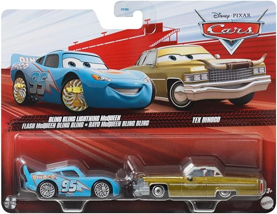 Cars Disney Pixar Pack of 2 Metal Cars 1:55 - Die-Cast Bling Bling Lightning McQueen & Tex Dinoco