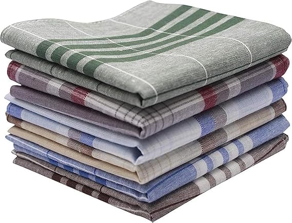 100% Cotton Men's Handkerchiefs 6PCS Premium Soft Gents Checkered Hankies Set 40 x 40CM Pocket Square Hankies