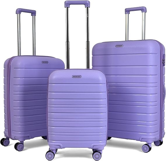 Reymond Carbon PP Travel Suitcase Horizon Series Unbreakable Suitcase 4 Wheel Telescopic Pull Sleeves, Lilac - Set of 3