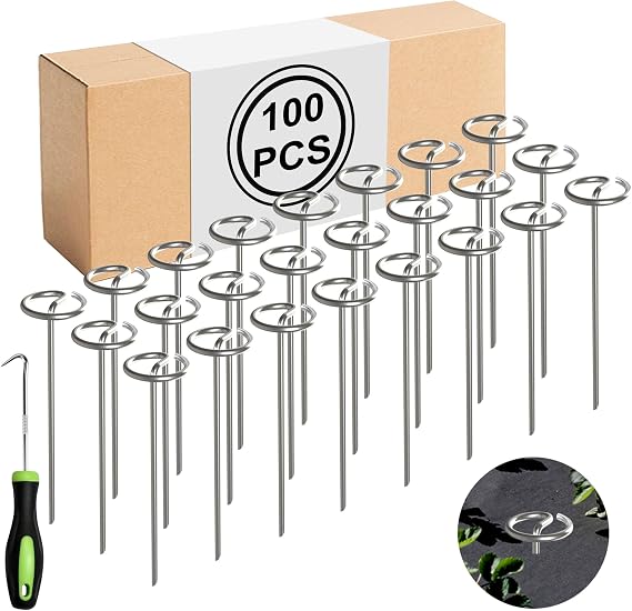 Landscape Fabric Stake, 6-inch Galvanized Round Head Landscape Nail Steel Anti Bending Weed Barrier Stake, Used for Plant Cover, Lawn, Fence, and Ground Garden Stake (100)