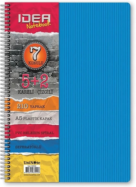 Çınar Idea 4+1 150 Yaprak 5 Bölmeli Defter A5 Boyut (17x24 cm) Separatörlü Spiralli Okul Defteri Dayanıklı PP Plastik Sert Kapak Kareli Çizgili Ders Defteri