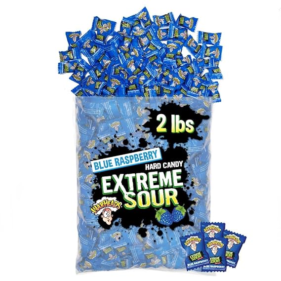 WARHEADS Blue Raspberry Extreme Sour Hard Candy 2 lb Bulk Bag
