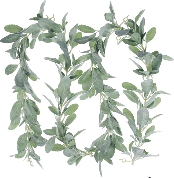 Tinsow 6.2ft Artificial Lambs Ear Greenery Vine Flocked Lambs Ear Garland Soft Faux Vine Greenery and Leaves for Farmhouse Mantle Decor