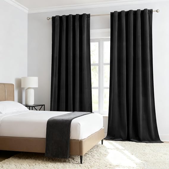 Black Velvet Curtains for Bedroom Guest Room 42x95" 80% Blackout Back Tab 2