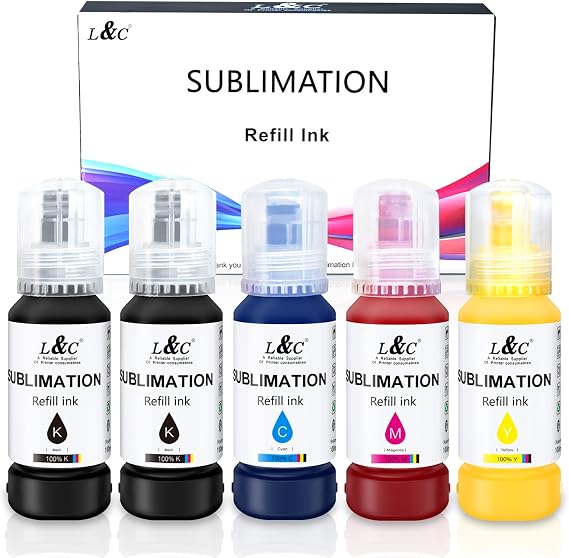 Sublimation Ink for Epson ET2400 ET2710 ET2700 ET2720 ET2760 ET2750 ET4800 ET2800 ET2803 ET2850 ET2756 ET3700 ET15000 Inkjet Printers for Heat Press Transfer on Mugs T-Shirts Phone Cases (5X100ML)