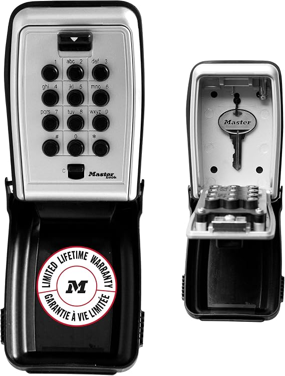 MASTER LOCK Push-Button Key Safe Wall Mounted, Medium 79 x 117 x 52 mm, Outdoor, Mounting Kit, for Home Office Industries Vehicles