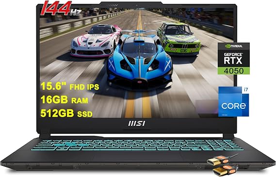 msi Cyborg 15 Gaming Laptop 15.6" FHD IPS 144Hz Intel 10 core i7-13620H (Beats i9-12900H) 16GB RAM 512GB SSD GeForce RTX 4050 6GB Graphic Backlit Type-C Win11 Black + HDMI Cable